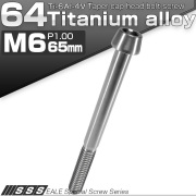 チタンボルト M6×65mm P1.0 キャップボルト 六角穴付 テーパーヘッド シルバー JA111 【メール便可】