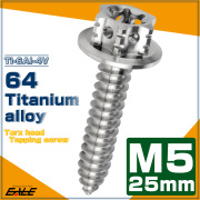 64チタン製 M5×25mm タッピングネジ トルクス穴 フランジ付 ヘキサゴンヘッド ビス シルバー JA1211 【メール便可】
