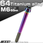 チタンボルト M6×65mm P1.0 キャップボルト 六角穴付 テーパーヘッド レインボー 虹色 JA122 【メール便可】