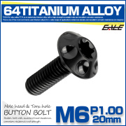 チタンボルト M6×20mm P1.0 ボタンボルト ホールヘッド T型 トルクス穴 ブラック JA1359 【メール便可】