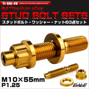 64チタン M10×55mm 六角穴付き スタッドボルトセット スタッドボルト ナット ワッシャー 3点セット ゴールド JA1467 【メール便可】