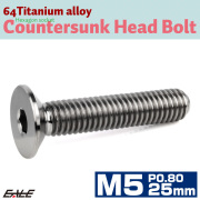 チタンボルト M5×25mm P0.8 皿ボルト 六角穴 皿 キャップボルト シルバー JA1513 【メール便可】