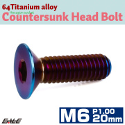 チタンボルト M6×20mm P1.0 皿ボルト 六角穴 皿 キャップボルト 焼きチタンカラー JA1553 【メール便可】