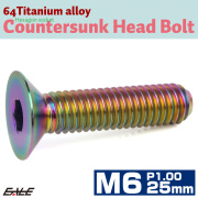 チタンボルト M6×25mm P1.0 皿ボルト 六角穴 皿 キャップボルト レインボー 虹色 JA1559 【メール便可】