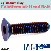 チタンボルト M6×25mm P1.0 皿ボルト 六角穴 皿 キャップボルト 焼きチタンカラー JA1560 【メール便可】