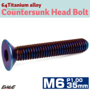 チタンボルト M6×35mm P1.0 皿ボルト 六角穴 皿 キャップボルト 焼きチタンカラー JA1574 【メール便可】
