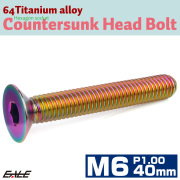 チタンボルト M6×40mm P1.0 皿ボルト 六角穴 皿 キャップボルト レインボー 虹色 JA1580 【メール便可】