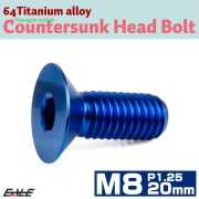 チタンボルト M8×20mm P1.25 皿ボルト 六角穴 皿 キャップボルト ブルー JA1592 【メール便可】