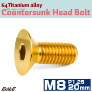 チタンボルト M8×20mm P1.25 皿ボルト 六角穴 皿 キャップボルト ゴールド JA1593 【メール便可】