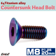 チタンボルト M8×20mm P1.25 皿ボルト 六角穴 皿 キャップボルト 焼きチタンカラー JA1595 【メール便可】