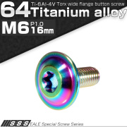 チタンボルト M6×16mm P1.00 頭部径16mm ボタンボルト トルクスヘッド レインボー 虹色 JA161 【メール便可】