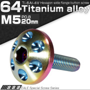 チタンボルト M5×20mm P0.80 頭部径16mm ボタンボルト 六角穴 ホールヘッド レインボー 虹色 JA165 【メール便可】