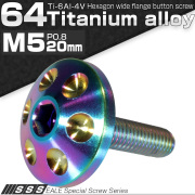 チタンボルト M5×20mm P0.80 頭部径18mm ボタンボルト 六角穴 ホールヘッド レインボー 虹色 JA166 【メール便可】