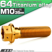 チタンボルト M10×35mm P1.25 六角ボルト 六角穴付き ホールヘッド フランジボルト ゴールド JA1811 【メール便可】