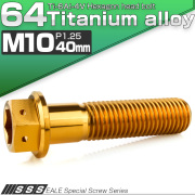 チタンボルト M10×40mm P1.25 六角ボルト 六角穴付き ホールヘッド フランジボルト ゴールド JA1814 【メール便可】