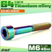 チタンボルト M6×45mm P1.0 キャップボルト キャップスクリュー 六角穴付き ボルト レインボー JA1966 【メール便可】