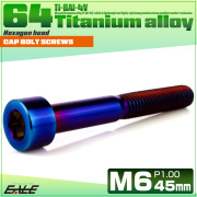チタンボルト M6×45mm P1.0 キャップボルト キャップスクリュー 六角穴付き ボルト 焼きチタン JA1967 【メール便可】