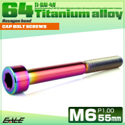 チタンボルト M6×55mm P1.0 キャップボルト キャップスクリュー 六角穴付き ボルト レインボー JA1978 【メール便可】