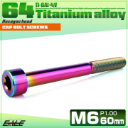 チタンボルト M6×60mm P1.0 キャップボルト キャップスクリュー 六角穴付き ボルト レインボー JA1984 【メール便可】