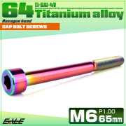 チタンボルト M6×65mm P1.0 キャップボルト キャップスクリュー 六角穴付き ボルト レインボー JA1990 【メール便可】