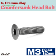チタンボルト M3×12mm P0.5 皿ボルト 六角穴 皿 キャップボルト シルバー JA2071 【メール便可】