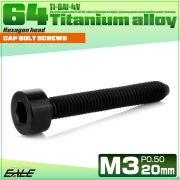 チタンボルト M3×20mm P0.5 キャップボルト キャップスクリュー 六角穴付き ボルト ブラック JA2110 【メール便可】