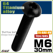 チタンボルト M6×30mm P1.0 ボタンボルト 六角穴 ブラック JA2260 【メール便可】