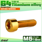 チタンボルト M5×18mm P0.8 キャップボルト キャップスクリュー 六角穴付き ボルト ゴールド JA2337 【メール便可】