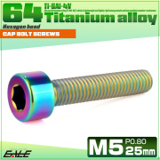 チタンボルト M5×25mm P0.8 キャップボルト キャップスクリュー 六角穴付き ボルト レインボー JA2350 【メール便可】