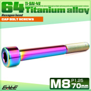 チタンボルト M8×70mm P1.25 キャップボルト キャップスクリュー 六角穴付き ボルト レインボー JA2479 【メール便可】