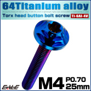 チタンボルト M4×25mm P0.7 ボタンボルト フランジ付き トルクス穴 焼きチタン JA2580 【メール便可】