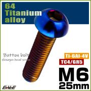 チタンボルト M6×25mm P1.0 ボタンボルト 六角穴 焼きチタンカラー ダークカラー JA2663 【メール便可】