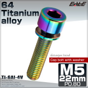 チタンボルト M5×22mm P0.8 ワッシャー組込 六角穴 キャップボルト レインボー 虹色 JA2679 【メール便可】