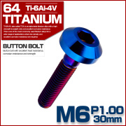 チタンボルト M6×30mm P1.00 ボタンボルト 六角穴 テーパーヘッド カスタムボルト 焼きチタンカラー JA2734 【メール便可】