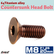 チタンボルト M8×20mm P1.25 皿ボルト 六角穴 皿キャップボルト ブロンズ JA3029 【メール便可】