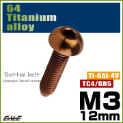 チタンボルト M3×12mm P0.5 ボタンボルト 六角穴 ブロンズ JA3096 【メール便可】
