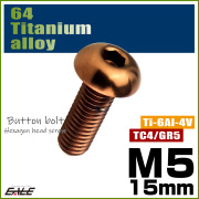 チタンボルト M5×15mm P0.8 ボタンボルト 六角穴 ブロンズ JA3107 【メール便可】
