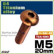 チタンボルト M5×20mm P0.8 ボタンボルト 六角穴 ブロンズ JA3109 【メール便可】