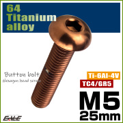 チタンボルト M5×25mm P0.8 ボタンボルト 六角穴 ブロンズ JA3110 【メール便可】