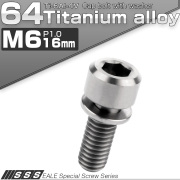 チタンボルト M6×16mm P1.0 ワッシャー付き キャップボルト 六角穴 シルバー チタン原色 JA321 【メール便可】