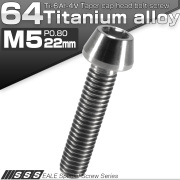 チタンボルト M5×22mm P0.8 キャップボルト 六角穴付 テーパーヘッド シルバー JA353 【メール便可】
