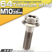 64チタンボルト M10×35mm P1.25 22mm フランジ付き 六角ボルト シルバー Ti6Al-4V  JA429 【メール便可】