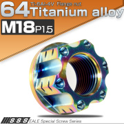 64チタン製 M18 P1.5 フランジ付き六角ナット アクスルナット ライトカラー 焼きチタン セレート無し 切削デザイン カスタムナット JA532 【メール便可】