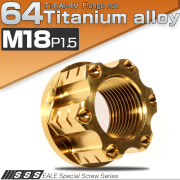 64チタン製 M18 P1.5 フランジ付き六角ナット アクスルナット ゴールド セレート無し 切削デザイン カスタムナット JA534 【メール便可】