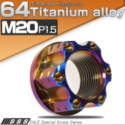 64チタン製 M20 P1.5 フランジ付き六角ナット アクスルナット ダークカラー 焼チタン セレート無し 切削デザイン カスタムナット JA536 【メール便可】