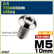 チタンボルト M5×10mm P0.8 ボタンボルト 六角穴 シルバー原色 JA585 【メール便可】