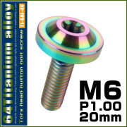 チタンボルト M6×20mm P1.0 ボタンボルト トルクスヘッド フランジ付 カスタムボルト レインボー ライトカラー JA660 【メール便可】
