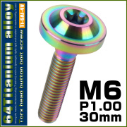 チタンボルト M6×30mm P1.0 ボタンボルト トルクスヘッド フランジ付 カスタムボルト レインボー ライトカラー JA668 【メール便可】