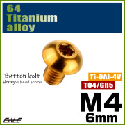 チタンボルト M4×6mm P0.7 ボタンボルト 六角穴 ゴールド JA691 【メール便可】
