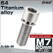 64チタン M7×20mm P1.0 ワッシャー付き キャップボルト 六角穴 ステム チタンボルト シルバー チタン原色 JA713 【メール便可】